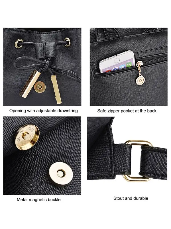 Black Leather Backpack Vintage Style Backpack for Girls School Bags Casual Daypack for Women