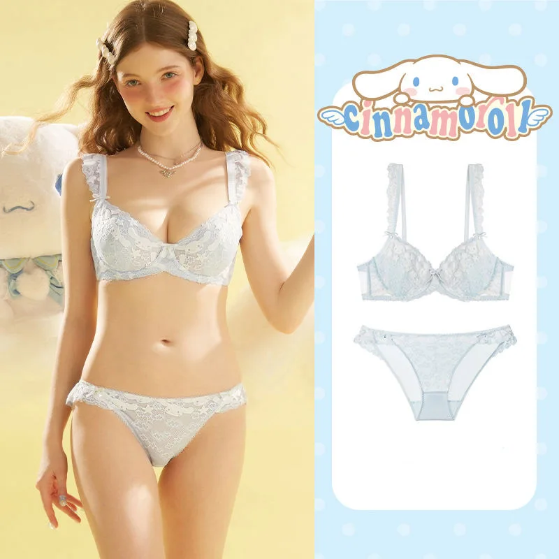 

Kawaii Cartoon Cinnamoroll Women Lace Bra Sets Summer Thin Sexy Seamless Bralette Female Anime Soft Tank Crop Top Underwear Set