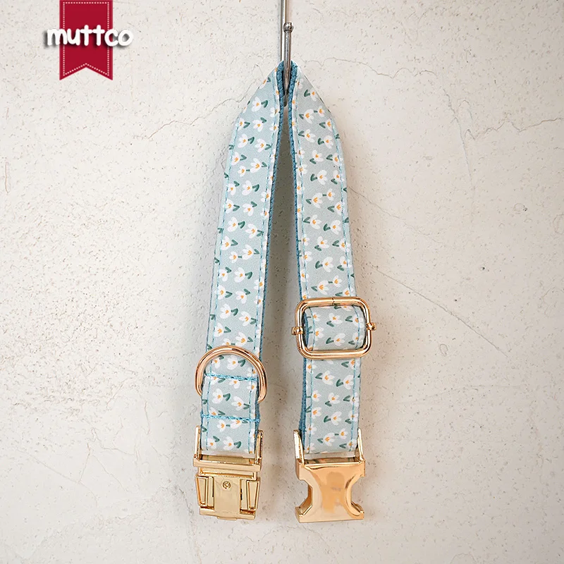 MUTTCO цветочный узор на ошейнике для собаки BIGHT BLUE PLUMERIA придающая простоту и