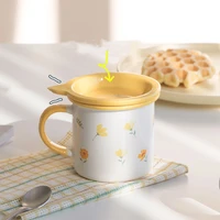 new cute ceramic mug korean version with lid cover japanese coffee milk breakfast cup cute water cup student gift cup