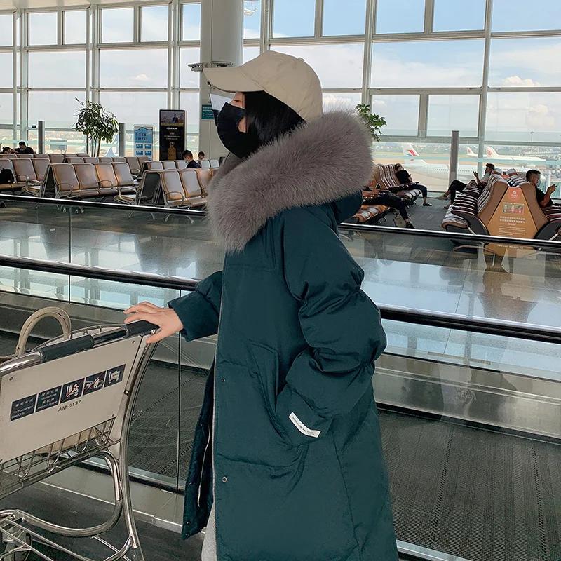 New Winter Coat Women Korean Thickened Cotton Jacket Women Artifical Fur Hat Long Loose Bread Coat Elegant Fashion Parkas