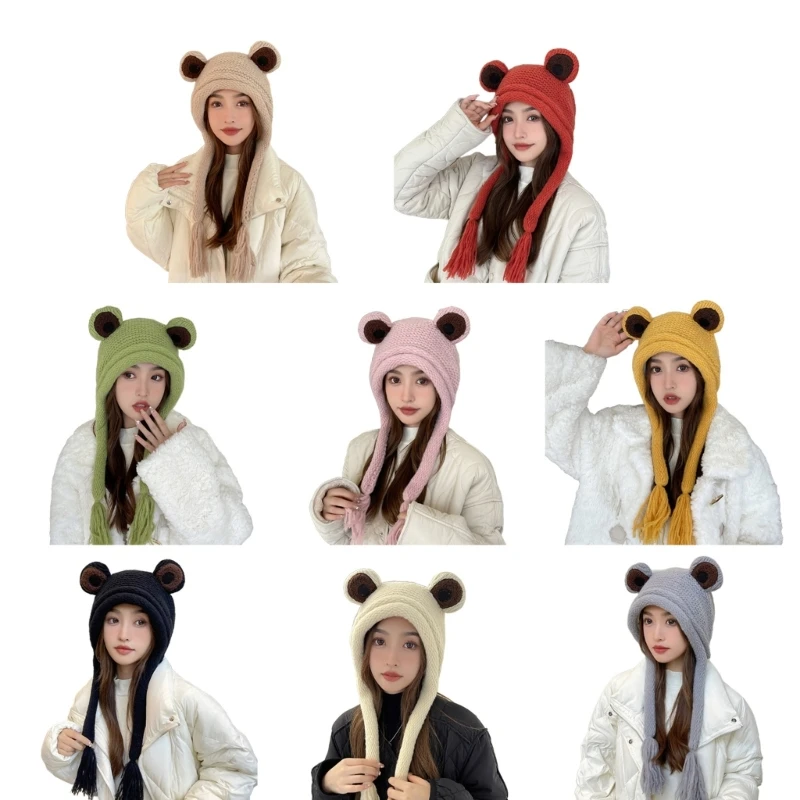 

Y2k Knitted Hat Warm Fluffy Winter Ear Protects Hat Cycling Skiing Hat Taking Photos Props for Children Teenagers G5AE