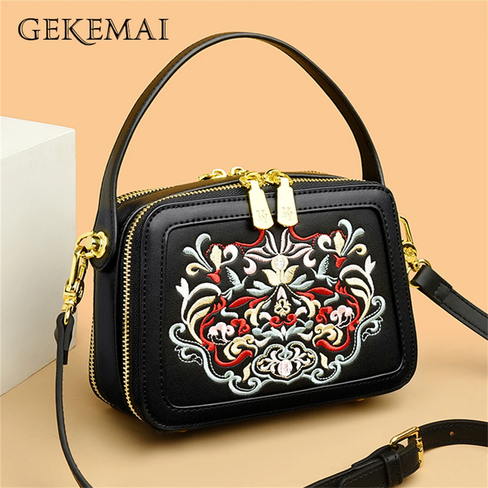 

Многофункциональная Высококачественная кожаная женская сумка, модная дизайнерская мини женская сумка через плечо с вышивкой, новые женские сумки через плечо