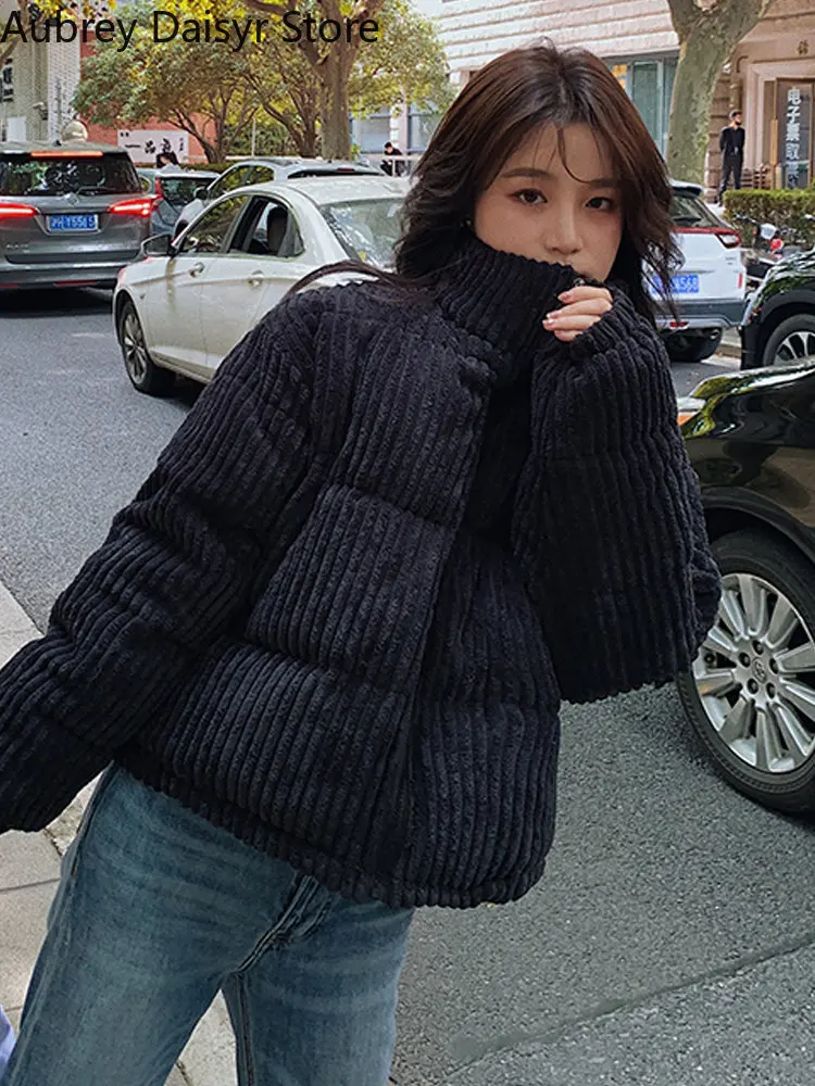 Fashion Parke Corduroy Cotton Coat Women Short Warm Thick Winter Coat Ladies Korean Casual Slim Workwear Jacket Women Clothes