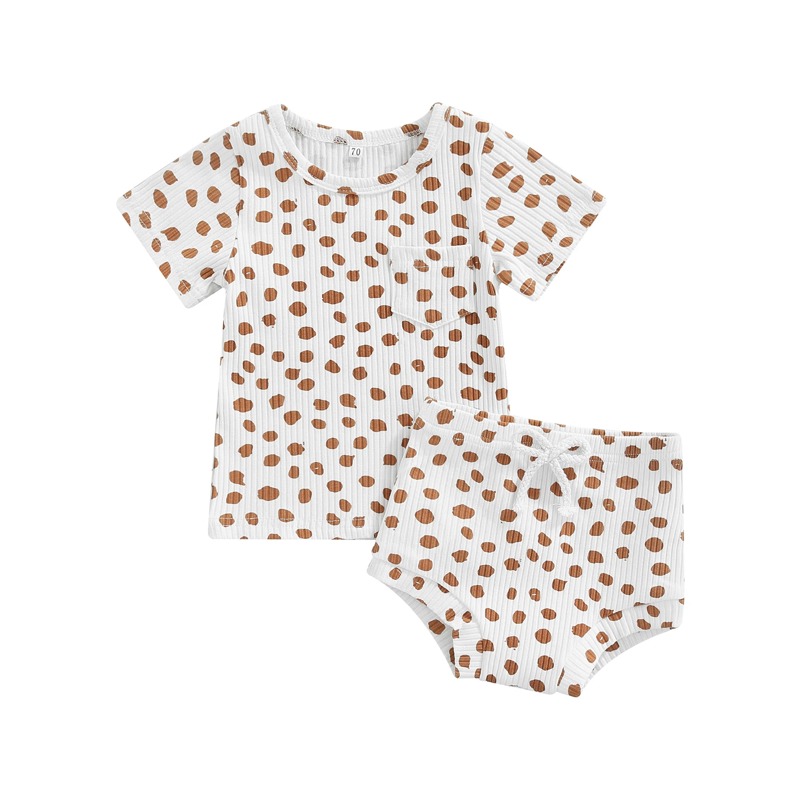 

Комплект из 2 предметов Lioraitiin для маленьких девочек 0-24 мес. 2022-04-09, костюм с короткими рукавами, в рубчик, в горошек, футболки, треугольные кор...