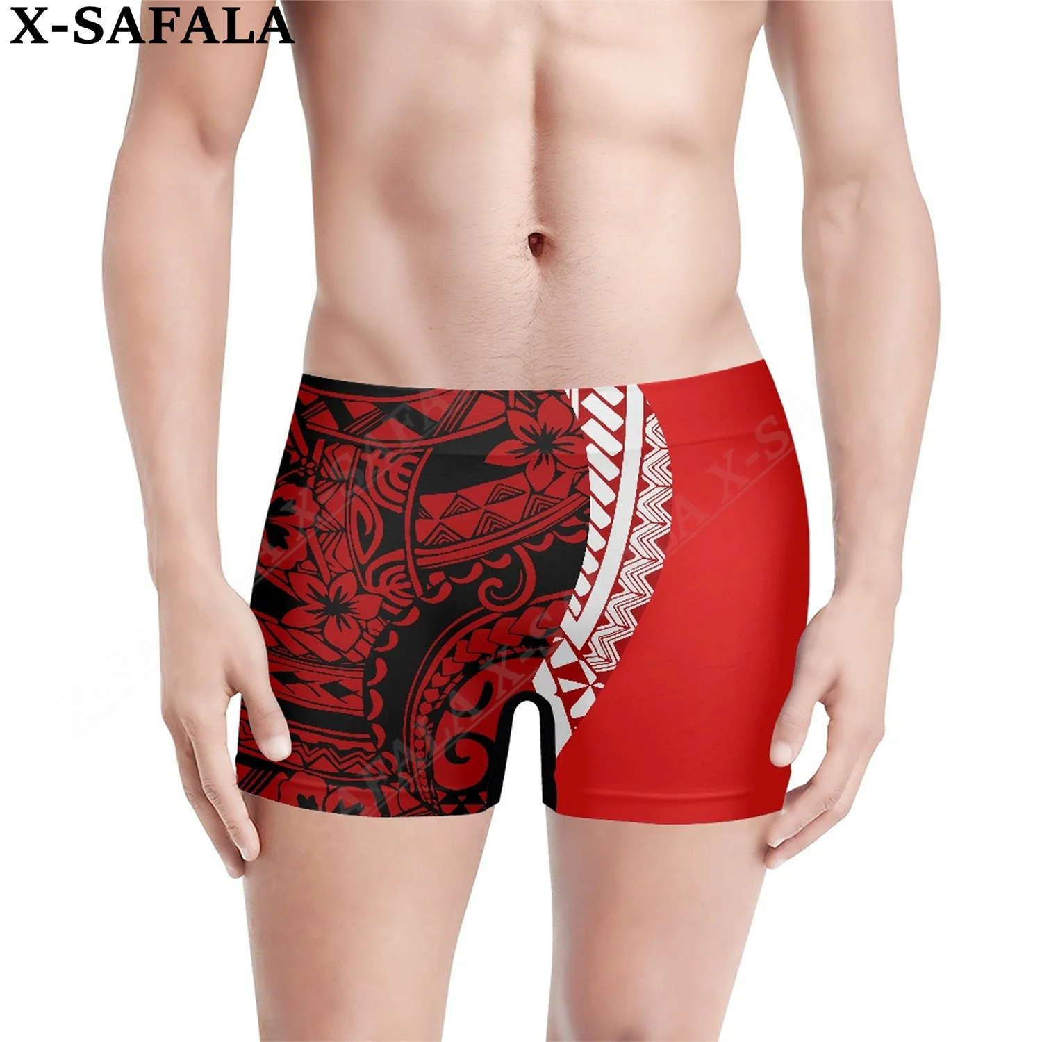 

Polynesian Island Red Cool Pattern 3D Printing Men‘s Underwear Shorts Seamless Pants High Elastic Swimwear Beach Swimming Trunks