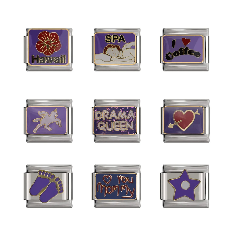 Hapiship, Популярная мода, фиолетовая звезда, королева, спа, сердце, любовь, очаровательные звенья, подходит для браслета 9 мм, нержавеющая сталь, сделай сам, DJTop4