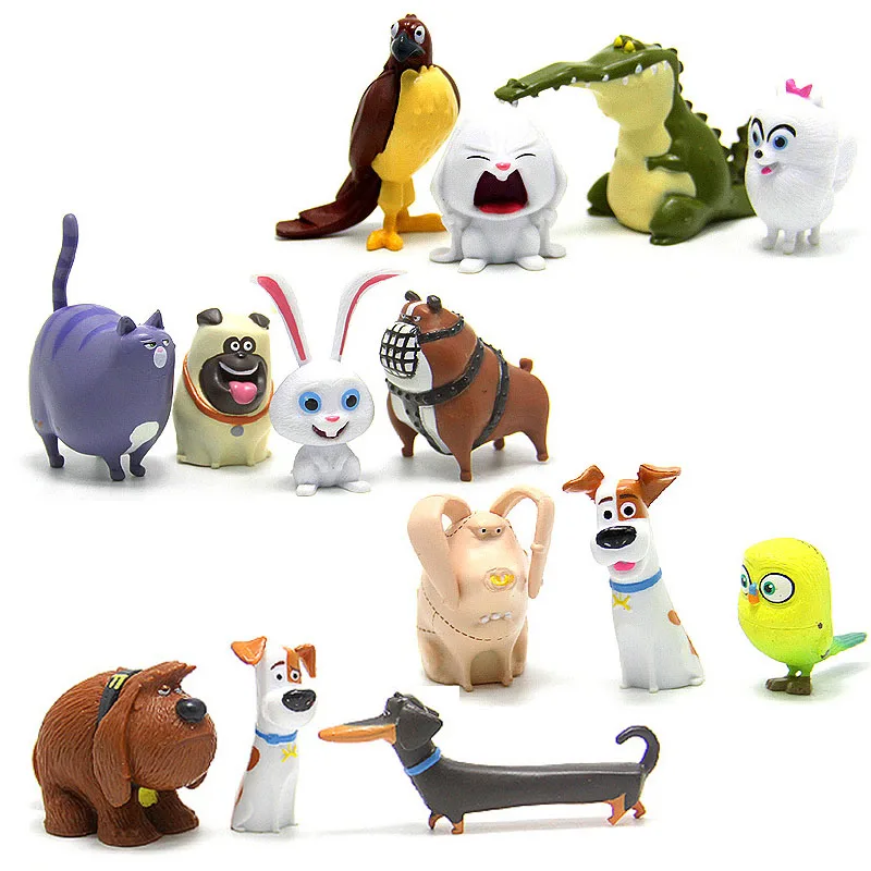 14 cartoon rabbit pet dog secret life PVC handmade doll mini animal cat bird model dolls toy set children's gifts