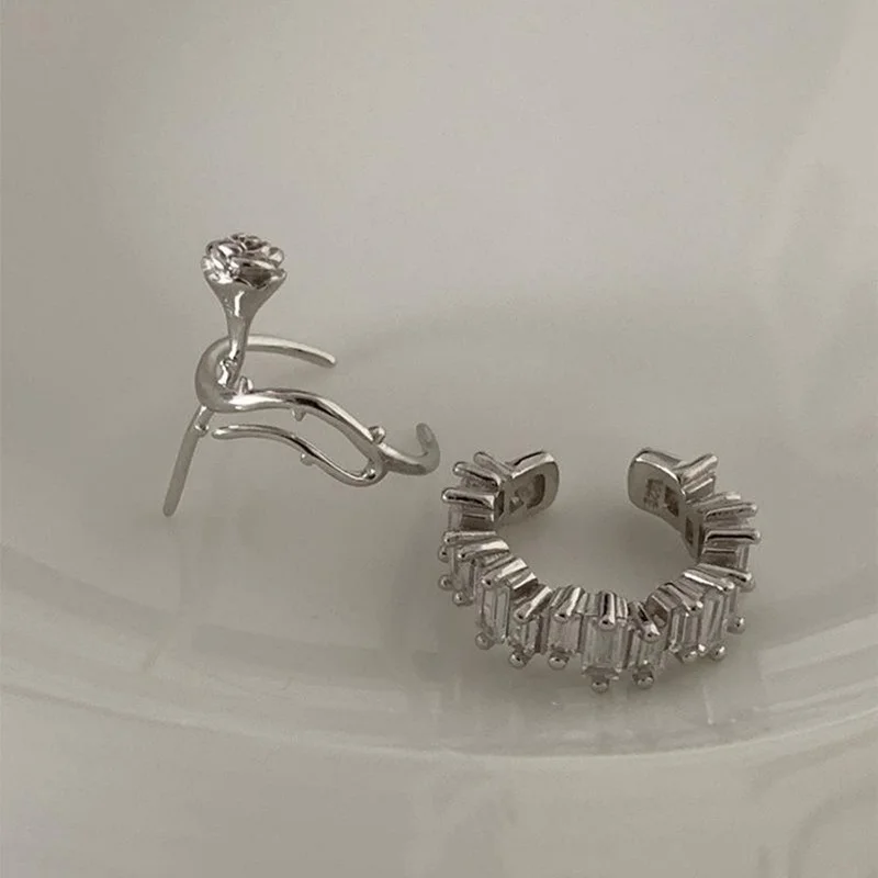 

A Girl'&baby Charms Full Crystal Ear Cuff Clip on Earrings Vintage Rose Flower Earcuffs Earrings Fake Piercing Faux Cuffs Jewelr