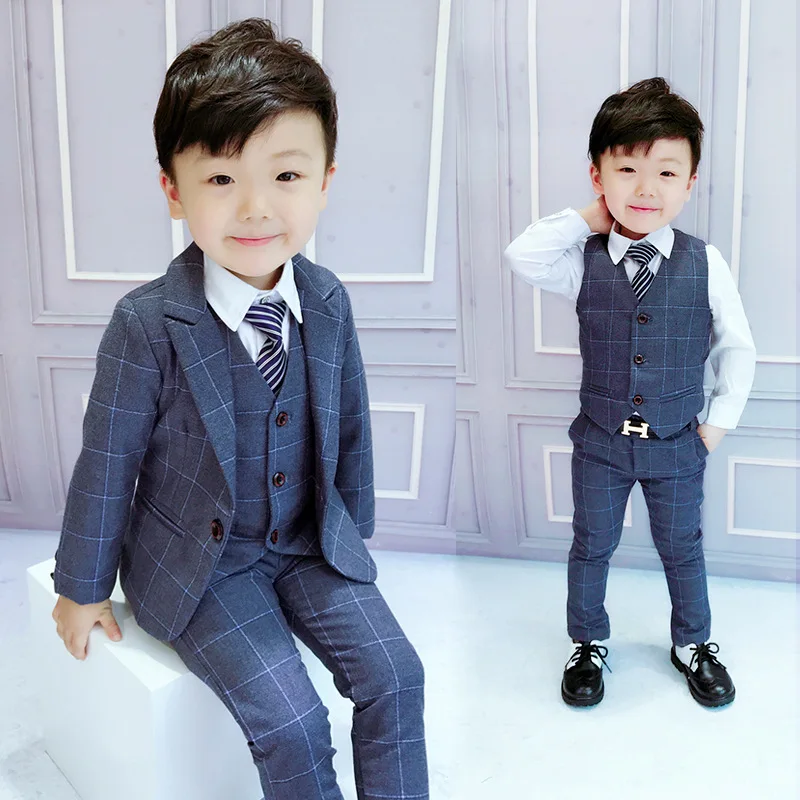 

Brand Formal Boys Wedding Party Suits Sets Children Blazer Vest pants Tie 4PCS Clothing Sets Kids Performances Dress Costume