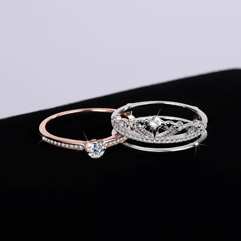 Sterling silver moissanite Castle fireworks with double rose gold color separation diamond ring necklace  fine jewelries