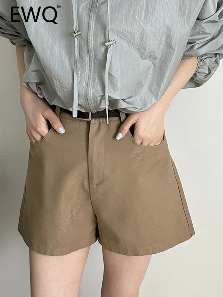 

EWQ Belt Design Office Denim Shorts For Women Solid High Wiast A-line Wide Leg Pants Fashion Clothing 2023 Summer New 26D3944
