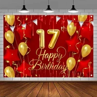 Photography Backdrop Banner Red And Gold For Boys Girls Happy 17 Years Old 17th Birthday Background Party Decor Sign Supplies