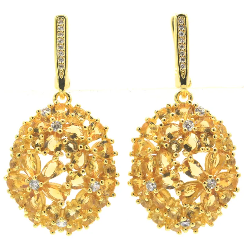 39x2 0 мм годовщина большой тяжелый 9,1 г Золотой Цитрин Белый CZ Женская помолвка золото; Серебро; Сережки