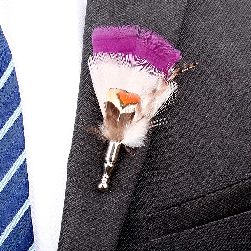 

Groom Boutonnieres Feather Brooches Pins Multi Color Elegant Corsage Suit Shirt Lapel Pin Gifts Ladies Wedding Accessories