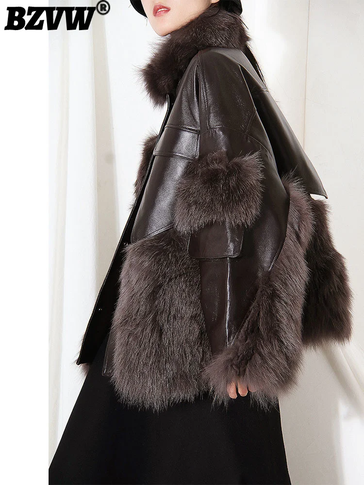 Женское пальто BZVW осень-зима 2023 винтажное меховое с карманами для офиса женское
