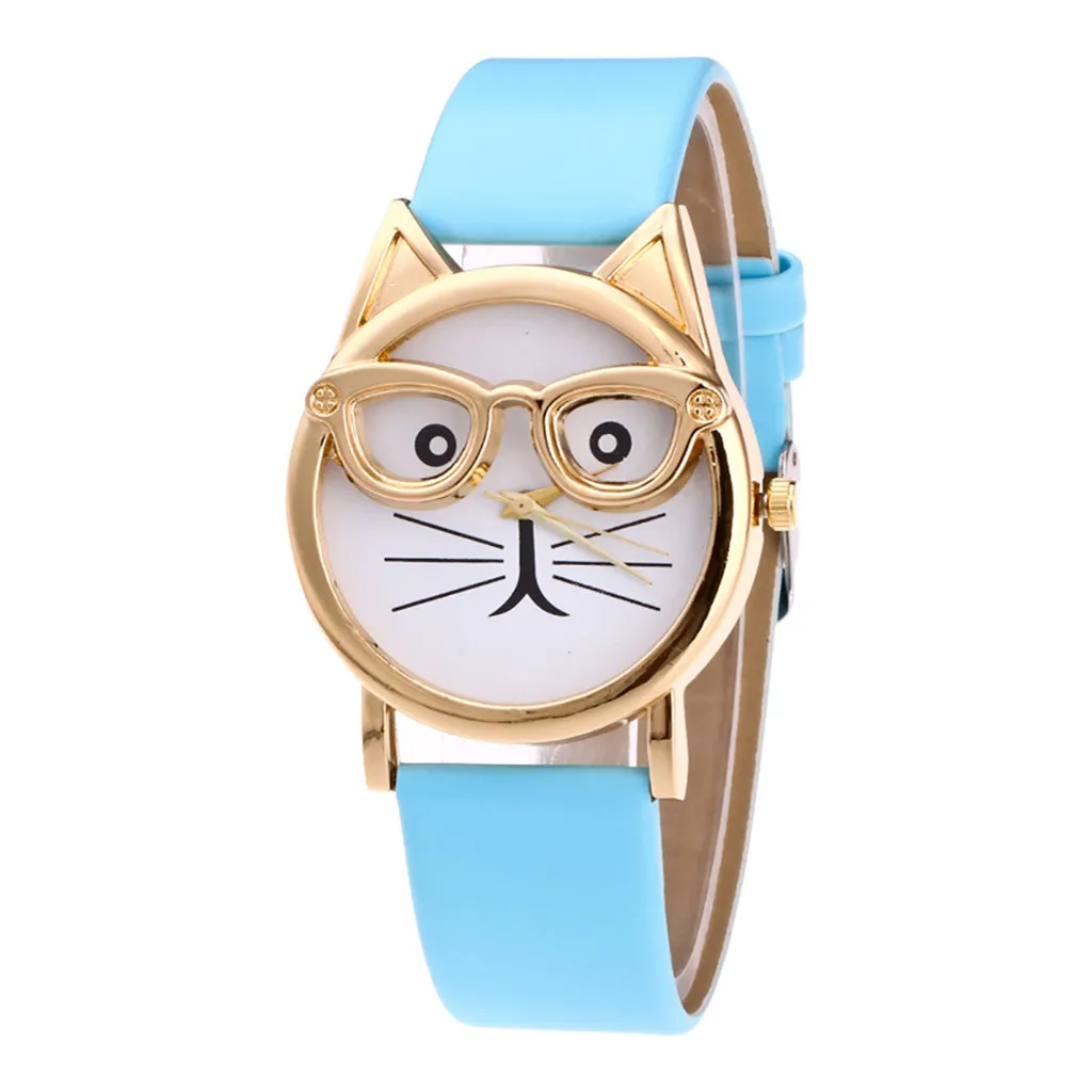 

Fast Delivery Watch Women Fashion Lovely Cat With Glasses Strap Dial Women's Quartz Watch Gift Watch For Women Minimalistic