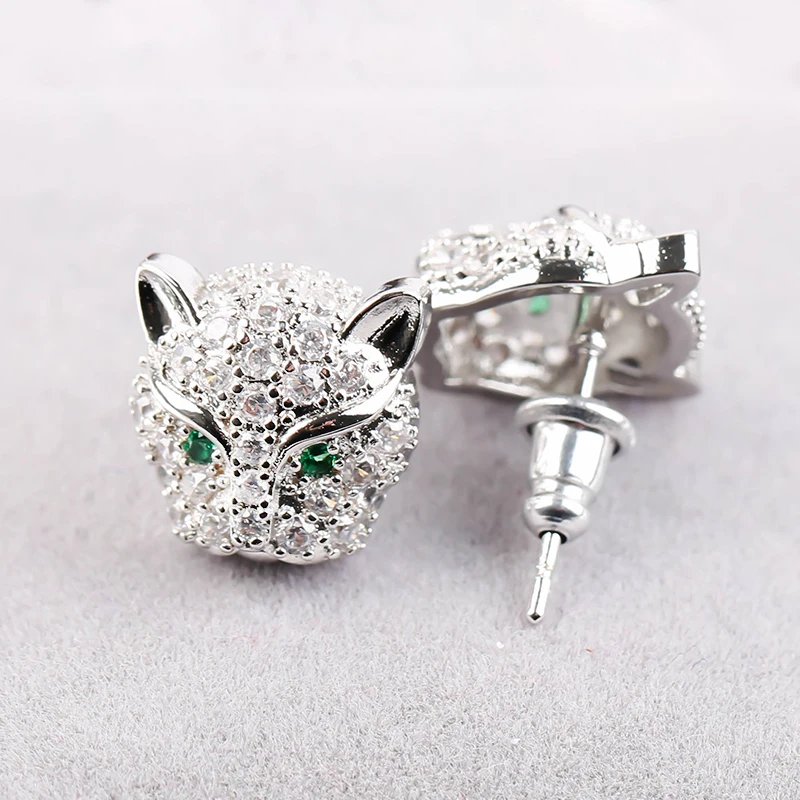 Модные цветные серьги-гвоздики в форме головы леопарда полностью блестящие