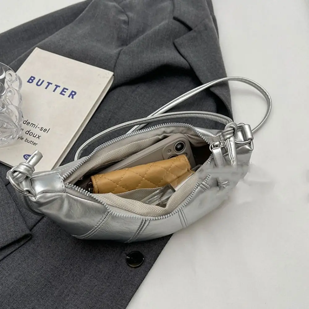 Элегантная сумка-круассан из искусственной кожи сумка для макияжа серебристая