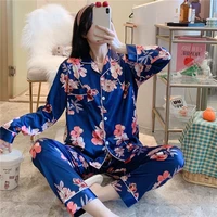 3xl 8xl plus size women clothing 2022 fashion stain pajamas set long sleeve blouse and pants ladies print flower casual outfits