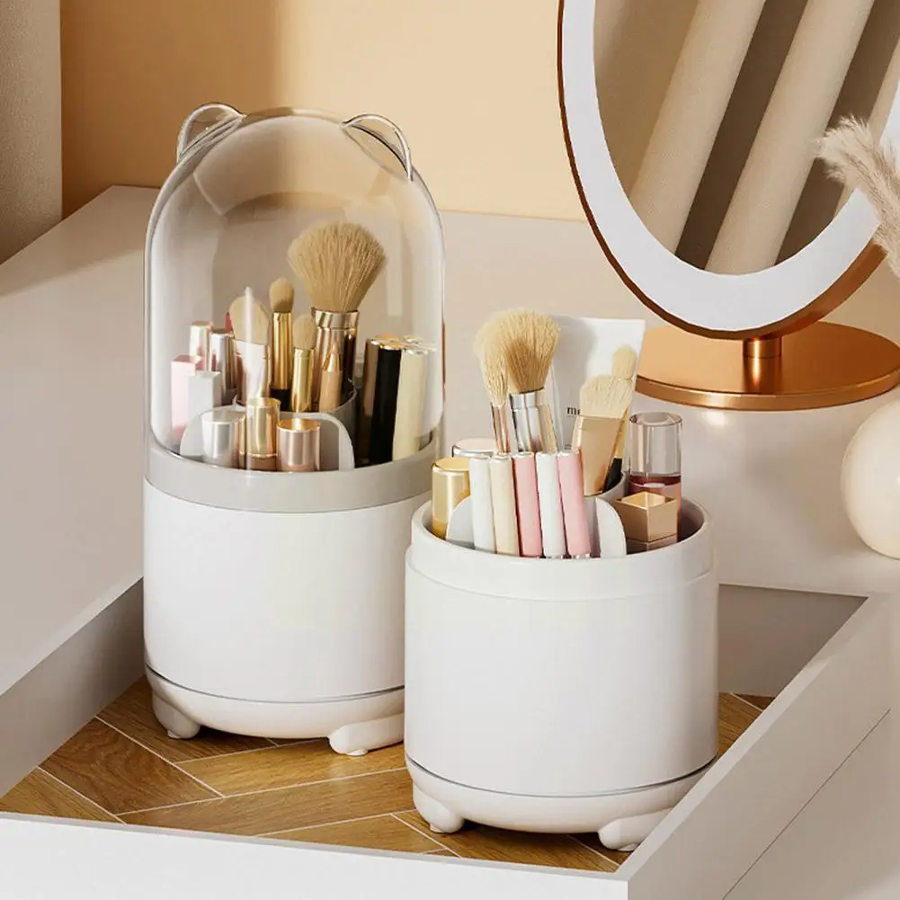 

Desktop Makeup Brush Storage Bucket Cup Holder With Lid Tube Cosmetic Transparent Organizer Rotating Box Makeup Lipstick St Z7w3