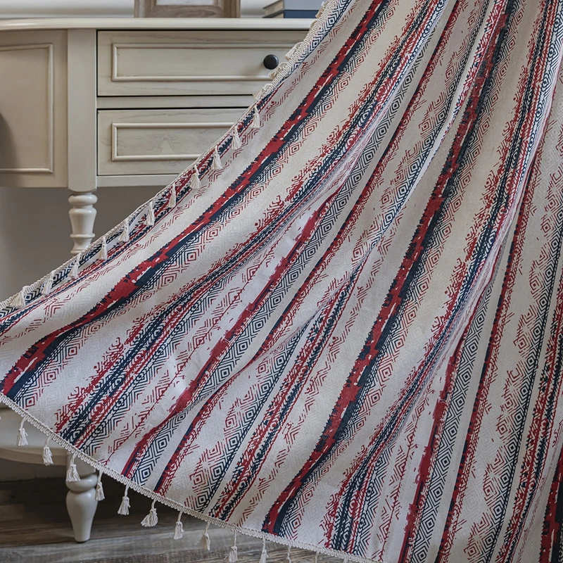 Шторы с готовым полосатым принтом и бахромой маленькое окно столовая балдахин