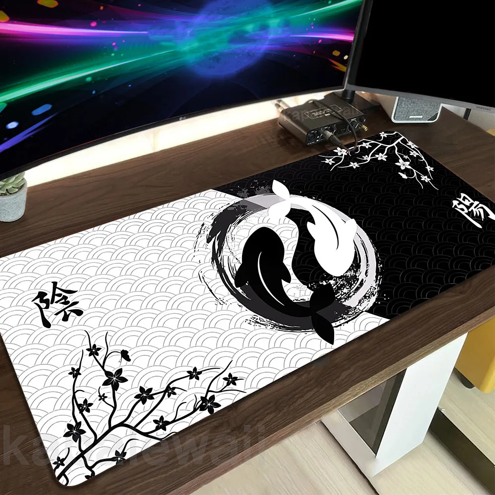 Игровой коврик для мыши мягкий Yin Yang Fish Locke Edge большой японский Koi коврики игровой