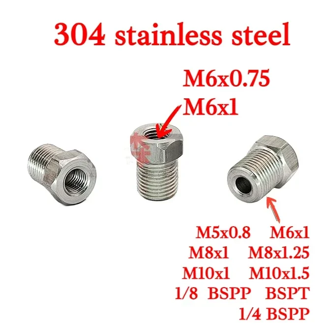 

M6 × 0,75 M6 × 1 «мама-папа» M5 6 8 1/8 "1/4" 3/8 "BSPHex Редукторная втулка Переходник из нержавеющей стали 304 Высокое давление для манометра