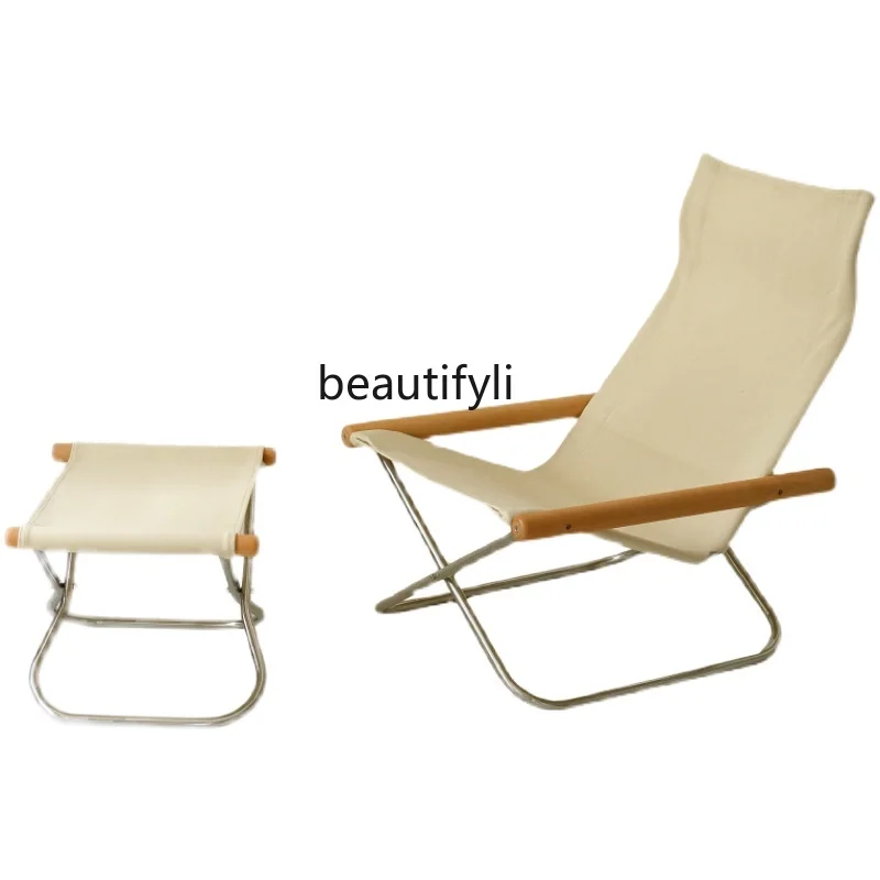 

yj Canvas Lunch Break Deck Chair Leisure Courtyard Balcony Lawn Chair Home Couch Japanese Simple