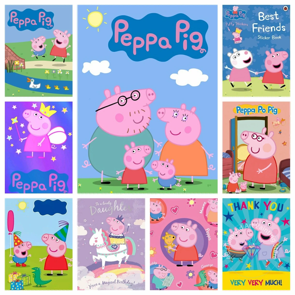 Peppa Pig Cartoon AB Diamond Painting Kit 5D Embroidery Cross Stitch Handmade Art Gift Crafts Home Decor Children