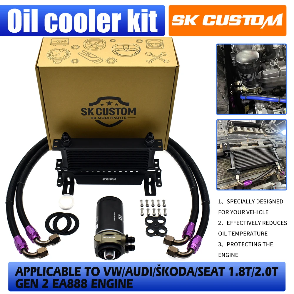 

Комплект масляного радиатора SK для VW Audi Skoda 2-го поколения EA888, комплект масляного радиатора 1,8 T 2,0 T Golf MK5 MK6 Passat A4, адаптер термостата