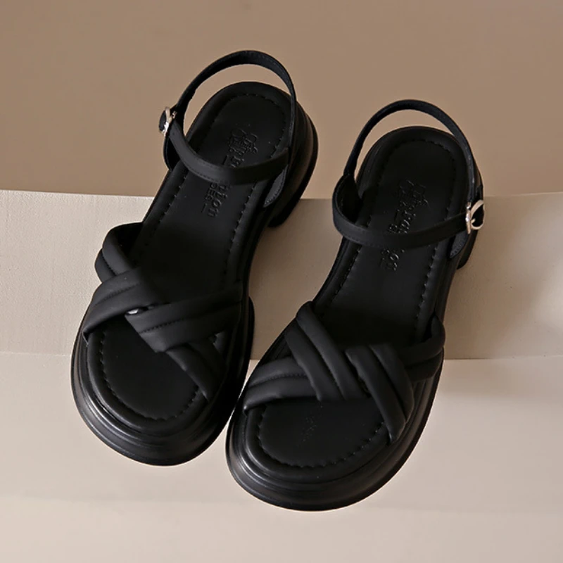 

Casual Thick Bottomfemale Sandals Female 2023new Fashion Simple All-match Sandy Beach Sandal Solid Color Women Shoes Summertime
