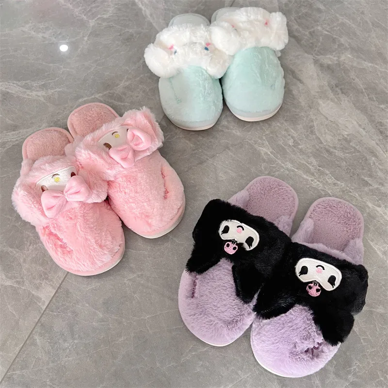 

Hello Kitty Plush Toys Kuromi My Melody Winter Warm Slippers Kawaii Stuffed Doll Home Interior Cotton Slippers Christmas Gifts