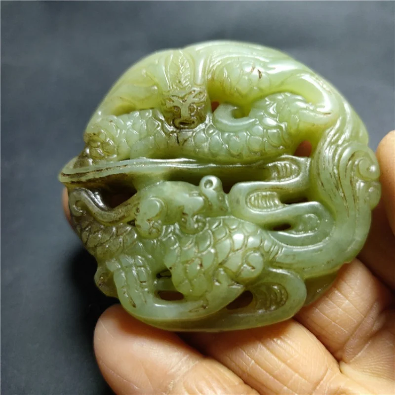 

Поставка антикварных состаренных поделок Xiuyan Jade Dragon Back Dragon Son Wangzi Chenglong нефритовая подвеска на талию оптовая продажа