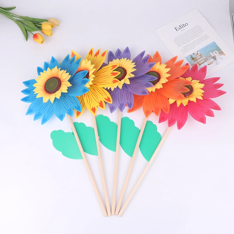 

1Pc Colorful Sunflower Windmills Wooden Wind Spinners For Home Garden DIY Kids Outdoor Activities Layout Lawn Pinwheels