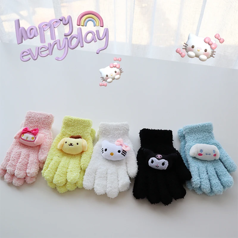 

Перчатки Kuromi Kawaii Sanrio Мультяшные милые помпоны пурин Коричный аниме Милые Творческие плюшевые теплые перчатки подарок девочке на день рожде...