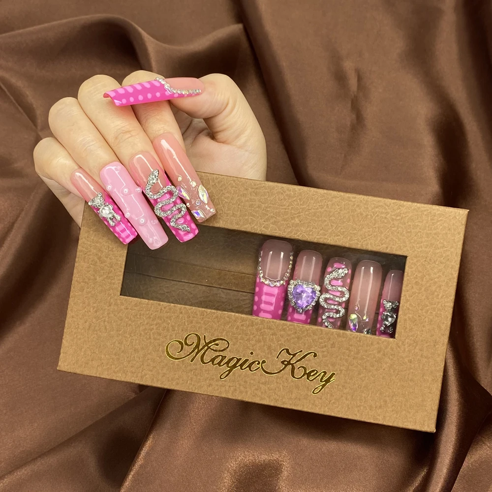 Полностью украшенные змеиными кристаллами Y2K Nails Press On Уникальный дизайн