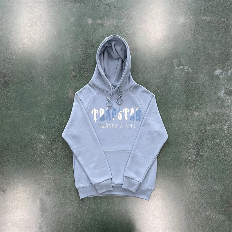 

Designe Trapstar CHENILLE DECODED HOODED TRACKSUIT - CITADEL/WHITE 1:1 Top Quality Embroidered Women Hoodie cotton fabric Set