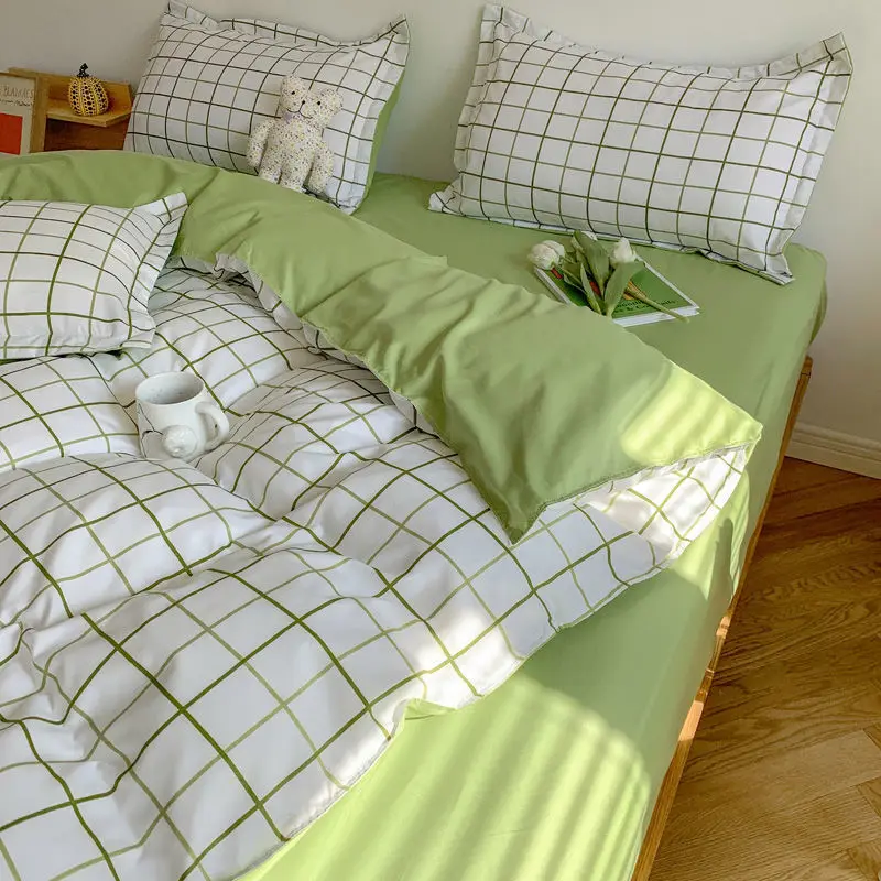 

Модный комплект постельного белья, белое, зеленое двойное постельное белье в скандинавском стиле, пододеяльник, наволочка, Королевский размер, простыня, Классическая сетка, детское зимнее белье