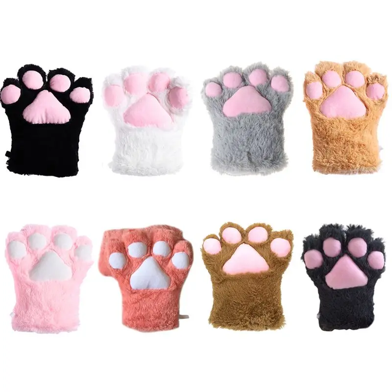 

652F 1Pc Women Maid Warm Plush Glove for Cat Kitten Paw Claw Mitten Halloween Animal Cosplay Costume