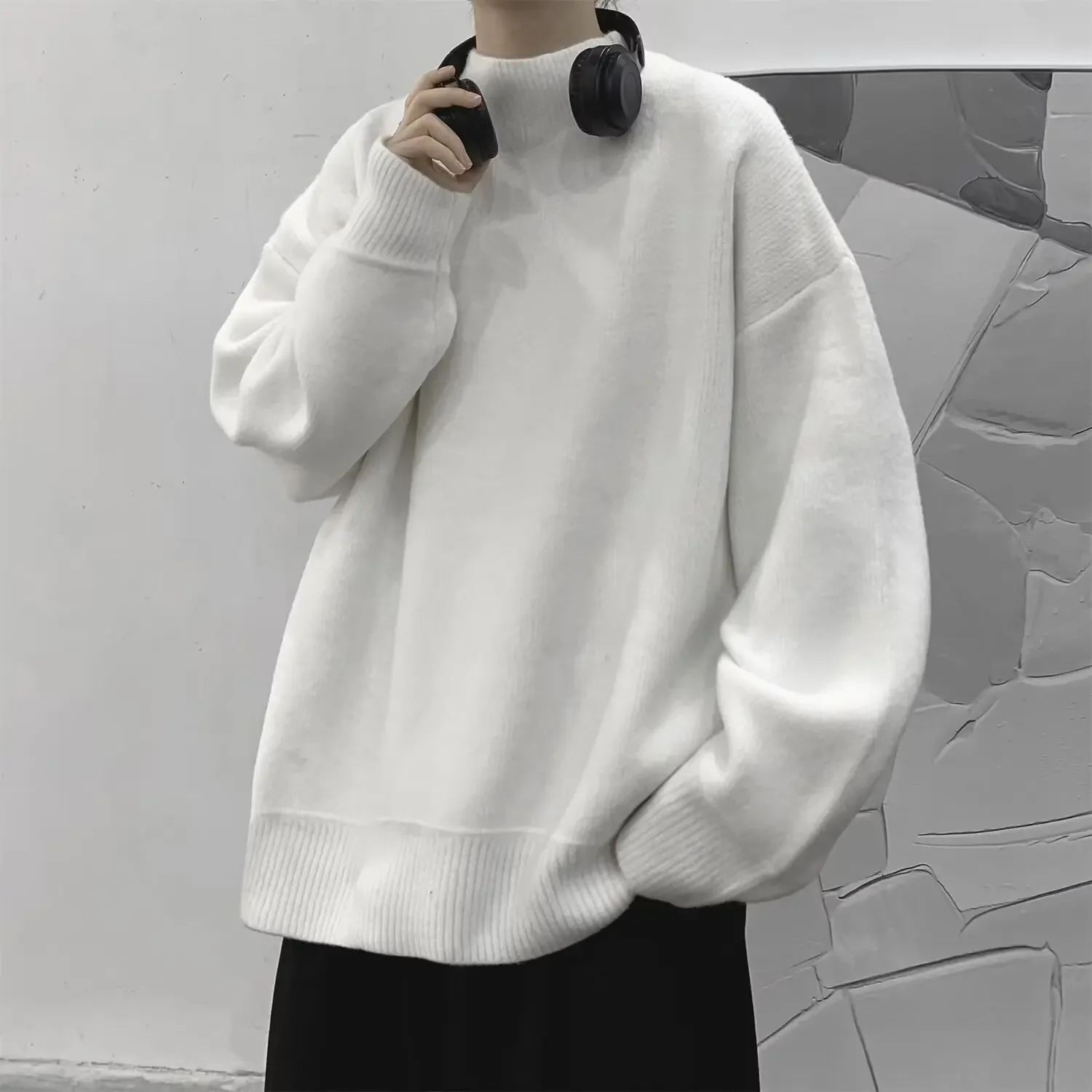 Простой флисовый свитер с воротником-черепахой для мужчин осень-зима свободный