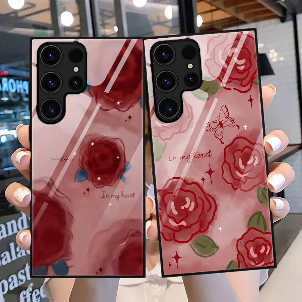 

Fantasy Pink Stained Flowers Case for Samsung Galaxy S23 S22 S21 S20 S21 S20 FE 5G S10 Plus S10e Note 10 20 Tempered Glass Cover