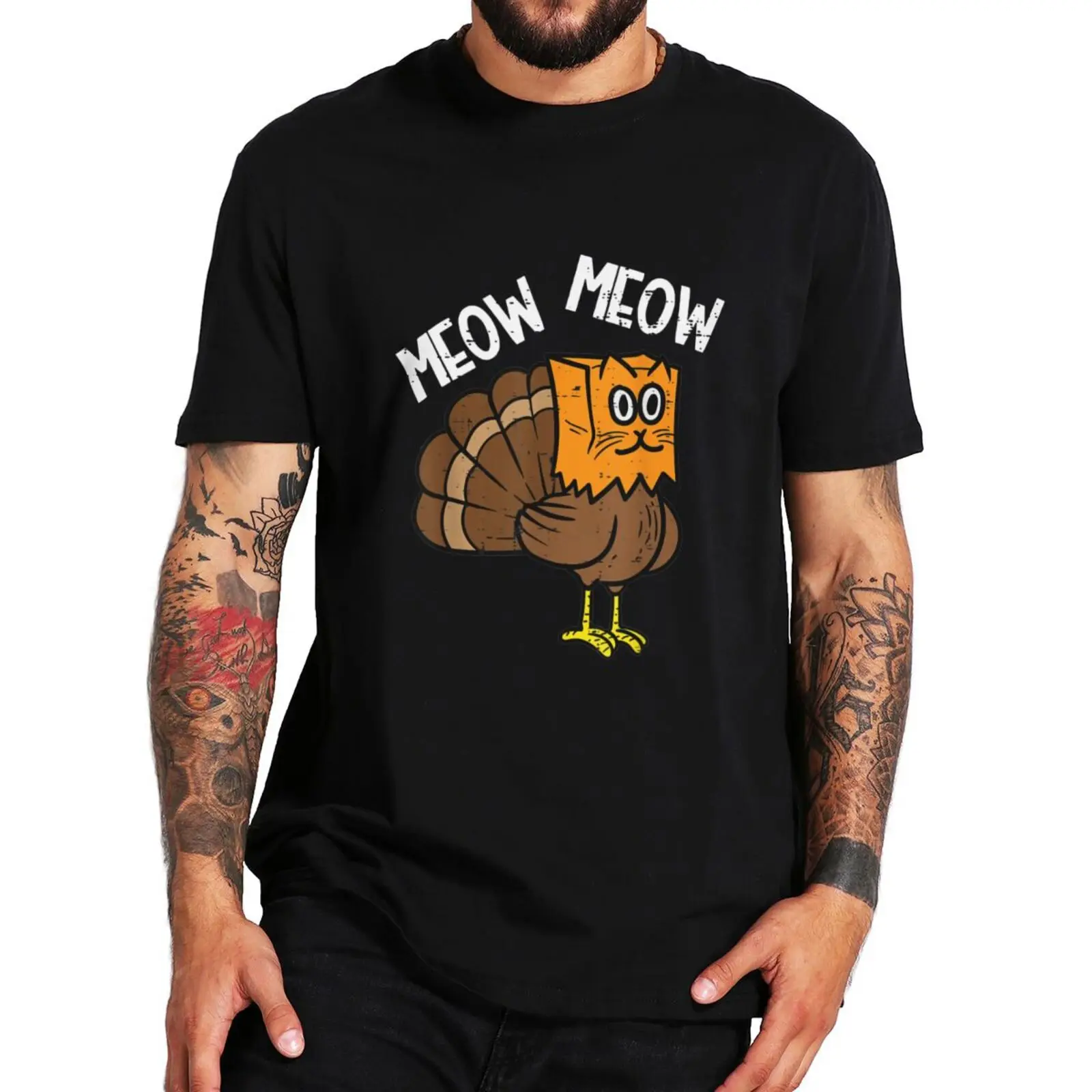 

Turkey And Cat T-shirt Funny Thanksgiving Design Cats Fans Men Women T Shirt Casual 100% Cotton Unisex O-neck T-ee Tops EU Size