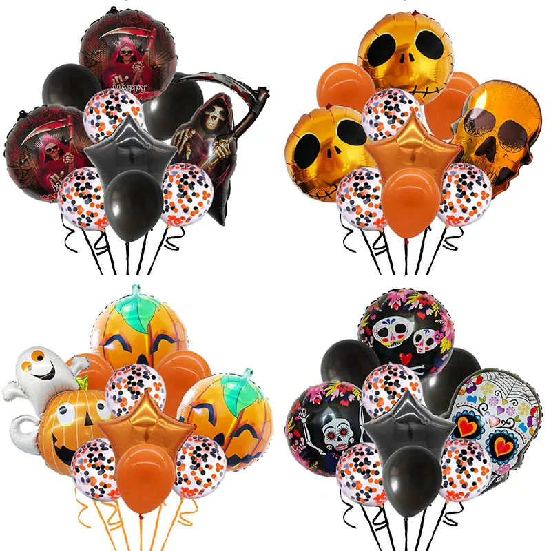 

10pcs Halloween Pumpkin Ghost Foil Balloons Happy Halloween Decoration Black Orange Latex Ballon Supplies Inflatable Toys Globos