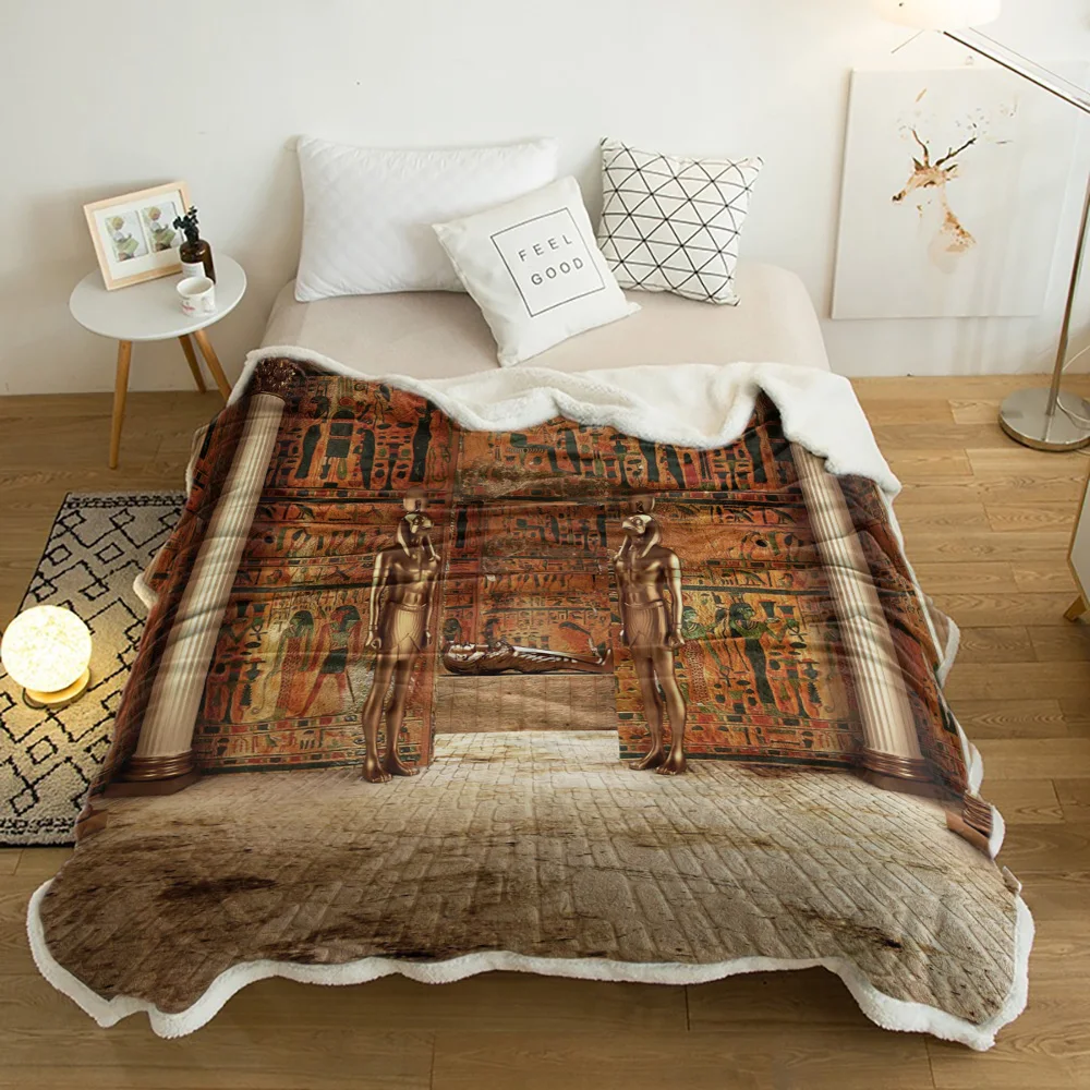 

Tomb Of Pharaoh Egypt Golden Tomb Lamb Cashmere Fleece Blanket Home Bed Sofa Winter Sherpa Bedding Kids Thick Bedspread