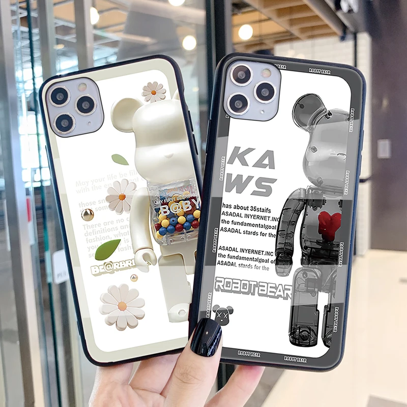 

Tempered Glass Phone Case For Samsung A13 A33 A53 A73 A12 A42 A52 A72 A10 A10E A10S A20E A20 A30 A20S 4G 5G Cartoon Bear