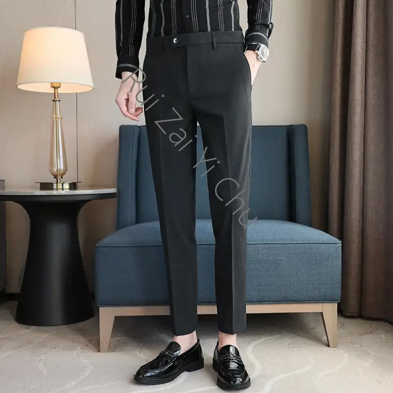

2023 Simple Business Formal Wear Slim Fit Straight Office Trousers British Style Spring Summer Suit Pants for Men Clothing