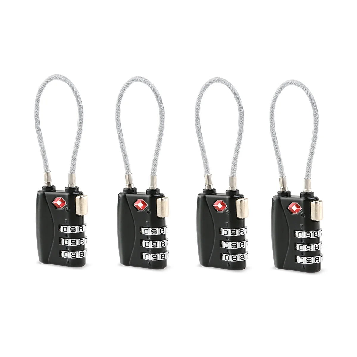 

4pcs Portable TSA Approved Cable Luggage Lock 3-Digit Password Lock Padlock (Black)