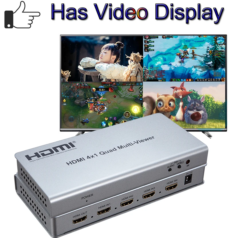 

HDMI 4x1 Quad Multi-Viewer 1080P, бесшовный переключатель, 4-канальный разветвитель изображений, F DVD, ПК, игровой мониторинг на 1 ТВ дисплей