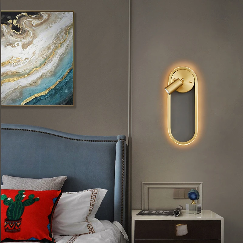 

Nordic Luxury Copper Wall Light Indoor LED Creative Sconce Bedroom Reading Spotlight Golden Black Rotatable Oval Wall Lamp 220V
